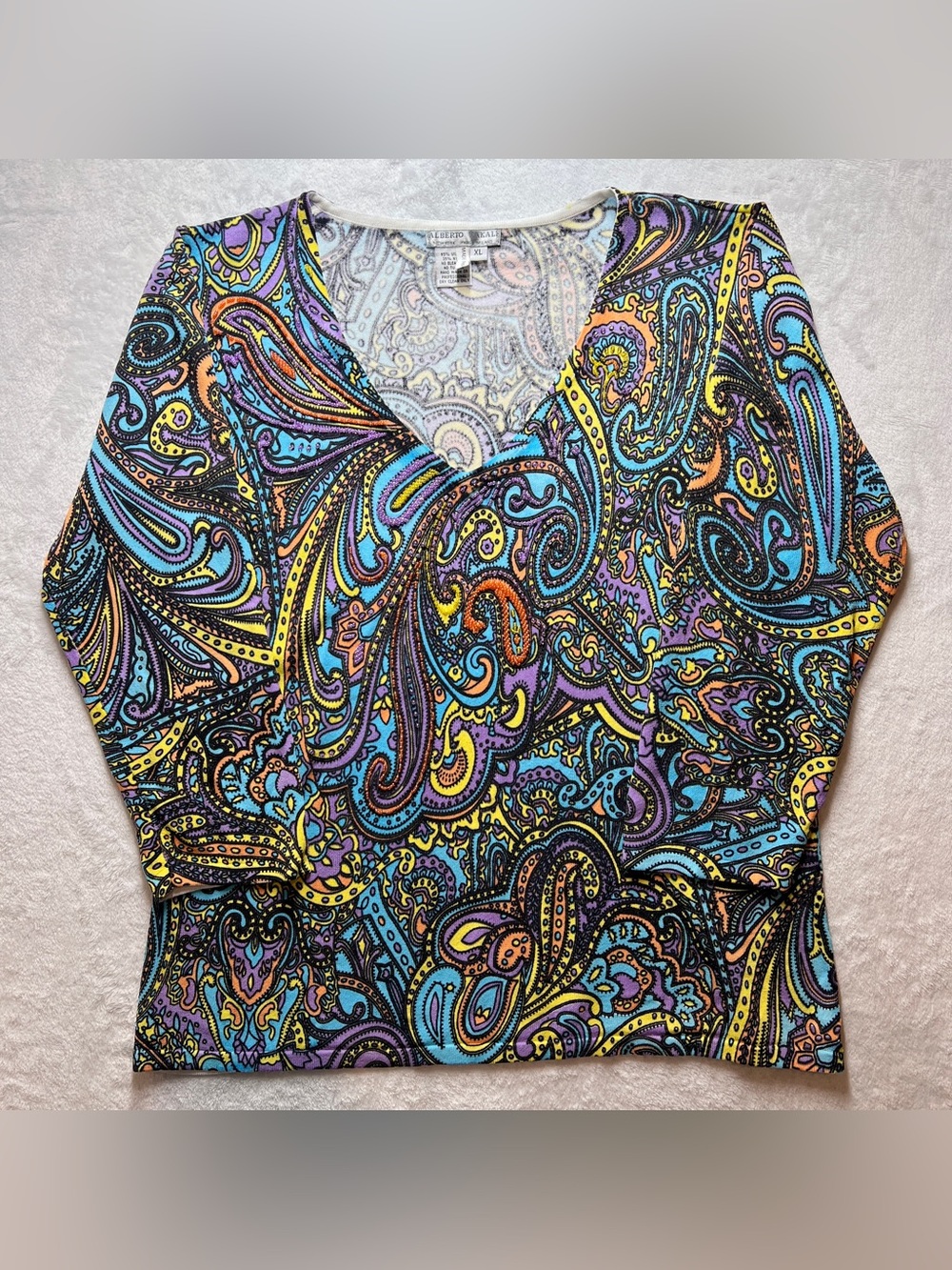 Alberto Makali Women’s Paisley Print Top Size XL Multicolor V Neck 3/4 Sleeve